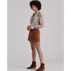 NWT Polo Ralph Lauren Buttoned Suede Mini skirt Brown Suede - Size 2 (XS)